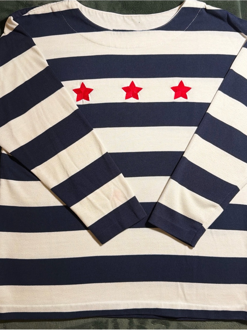 Striped Navy & White Long-Sleeve Top with Red Star Accents